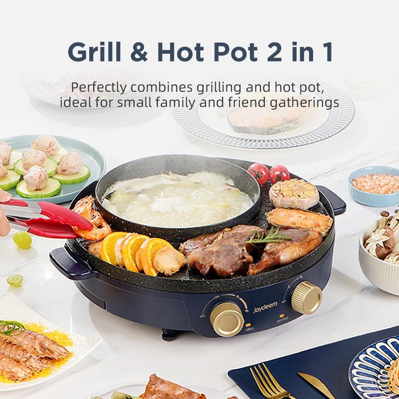 JOYDEEM Electric Grill with Shabu Shabu Hot Pot, Compact Korean BBQ Hotpot Combo Machine, 2L Hot Pot, Suitable for 1-4 People, JD-SK3407 - Image 2